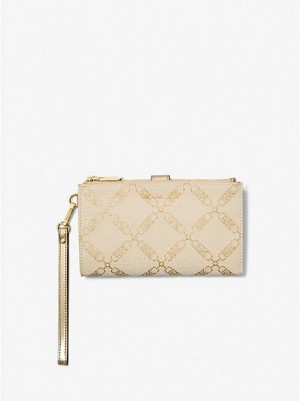 Michael Kors Adele Metallic Empire Logo Jacquard Smartphone Geldbörse Damen Gold Beige | 763498-JTD