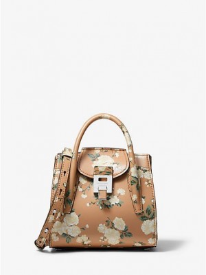 Michael Kors Bancroft Mini Floral Calf Leder Schulranzen Damen Braun | 542317-WQI