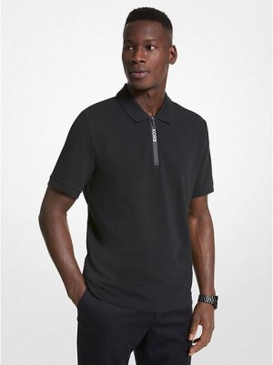 Michael Kors Baumwoll Half-zip Polo Shirts Herren Schwarz | 487536-BTR