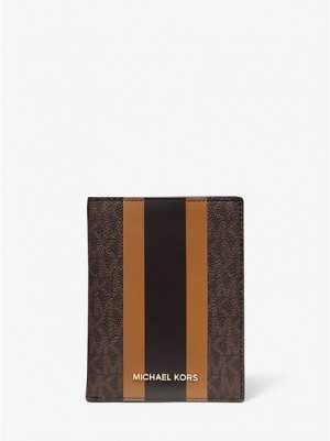 Michael Kors Bedford Travel Medium Logo Stripe Passport Geldbörse Damen Braun | 975638-LYP