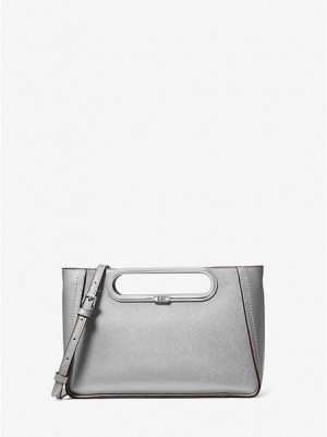 Michael Kors Chelsea Large Metallic Saffiano Leder Convertible crossbody taschen Damen Silber | 045162-GJM