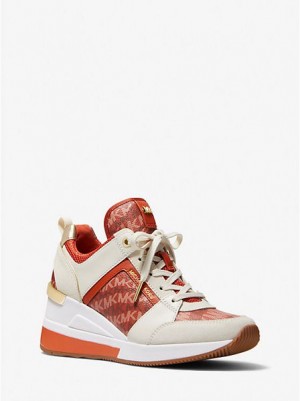 Michael Kors Georgie Animal Print Logo And Leder Sneakers Damen Tiefesorange | 420957-BEZ