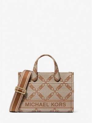 Michael Kors Gigi Small Empire Logo Jacquard Kuriertaschen Damen Beige | 402798-ONX