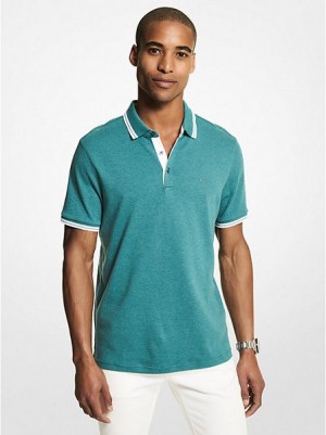 Michael Kors Greenwich Baumwoll Polo Shirts Herren Türkis | 607921-AEQ