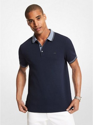 Michael Kors Greenwich Baumwoll Polo Shirts Herren Navy | 067129-NWD