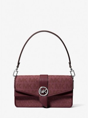 Michael Kors Greenwich Medium Logo Jacquard Schultertaschen Damen Bordeaux | 019267-VOL