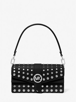 Michael Kors Greenwich Medium Studded Saffiano Leder Schultertaschen Damen Schwarz | 726810-DEJ