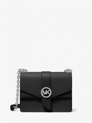 Michael Kors Greenwich Small Saffiano Leder crossbody taschen Damen Schwarz | 530816-PHC