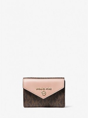 Michael Kors Jet Set Charm Small Logo And Leder Envelope Trifold Geldbörse Damen Braun Rosa | 214907-MYP