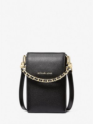 Michael Kors Jet Set Small Pebbled Leder Chain-link Smartphone crossbody taschen Damen Schwarz | 792064-LTA