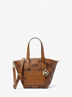 Michael Kors Kimber Small 2-in-1 Perforated And Embossed Faux Leder Tragetaschen Damen Braun | 237068-QMU