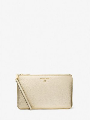 Michael Kors Large Metallic Pebbled Leder Geldbörse Damen Gold | 578420-GCQ