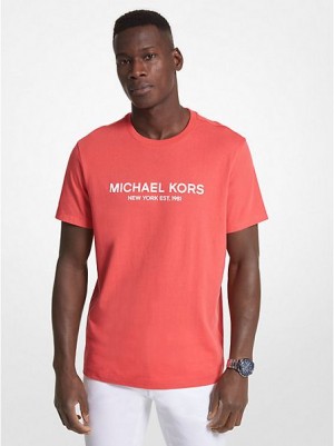 Michael Kors Logo Baumwoll T-shirts Herren Koralle | 264395-NFJ