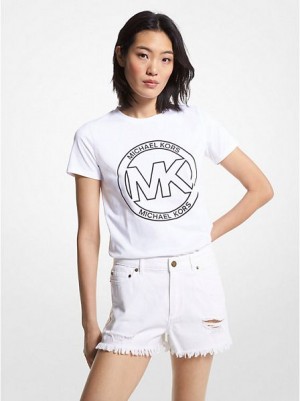 Michael Kors Logo Charm Print Organic Baumwoll T-shirts Damen Weiß | 230769-WTY