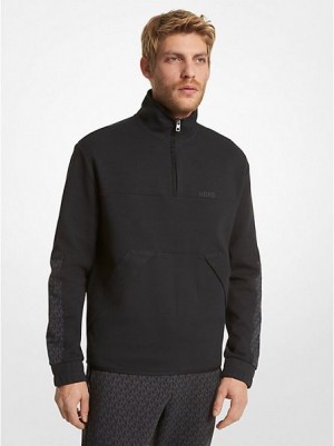 Michael Kors Logo Trim Baumwoll Blend Half-zip Sweatshirts Herren Schwarz | 483201-EZK