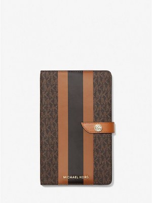 Michael Kors Medium Logo Stripe Notebook Kartenhülle Damen Braun | 249578-RFT