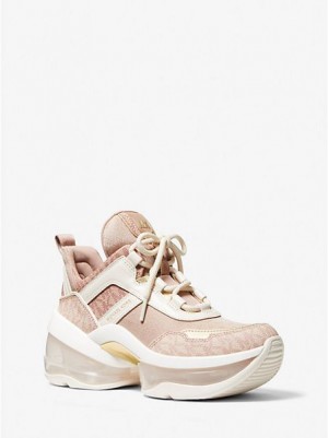 Michael Kors Olympia Extreme Color-block Jacquard And Logo Sneakers Damen Koralle Weiß | 723019-YGA