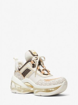 Michael Kors Olympia Extreme Two-tone Logo And Canvas Sneakers Damen Weiß | 789130-GCA