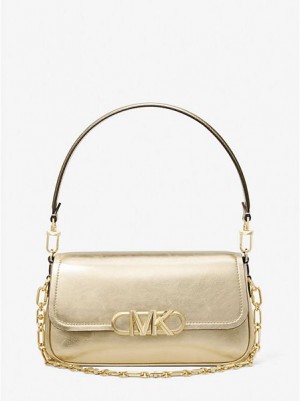 Michael Kors Parker Medium Metallic Leder Schultertaschen Damen Gold | 083462-VHC