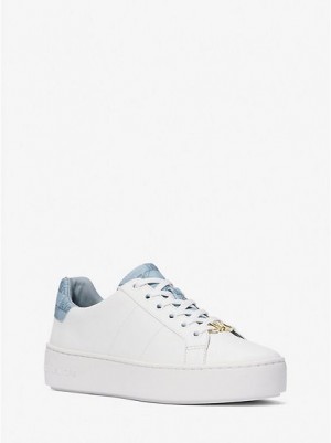 Michael Kors Poppy Faux Leder And Logo Sneakers Damen Blau | 586137-TMP