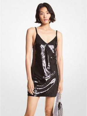 Michael Kors Sequined Mesh Tank Kleider Damen Schwarz | 739160-DRF