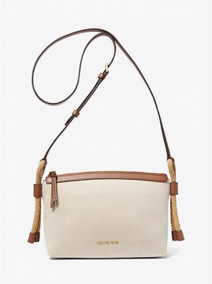 Michael Kors Talia Medium Baumwoll Canvas crossbody taschen Damen Beige | 359176-YCJ