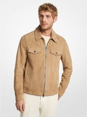 Michael Kors Wildleder Zip-up Trucker Jacke Herren Khaki | 315420-DXI