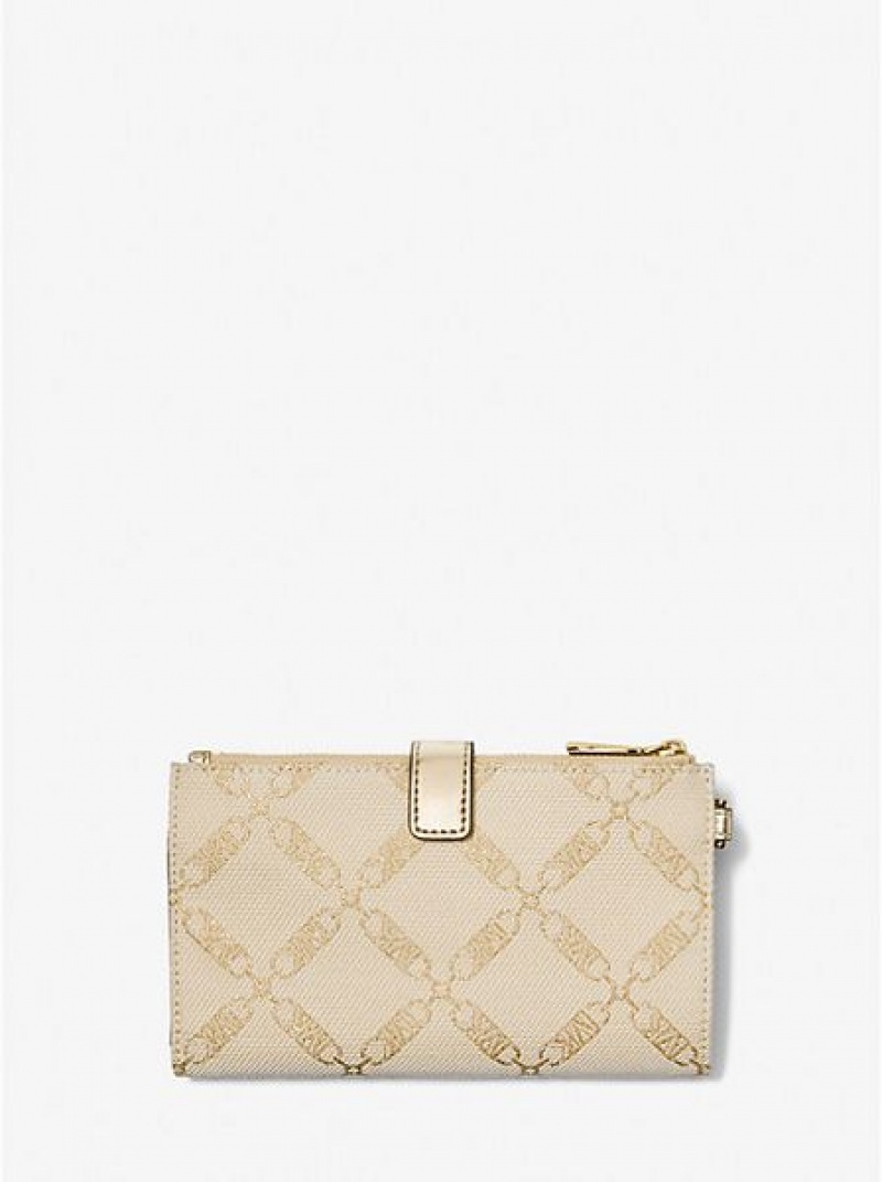 Michael Kors Adele Metallic Empire Logo Jacquard Smartphone Geldbörse Damen Gold Beige | 274360-GXM