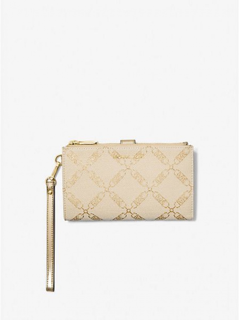 Michael Kors Adele Metallic Empire Logo Jacquard Smartphone Geldbörse Damen Gold Beige | 274360-GXM