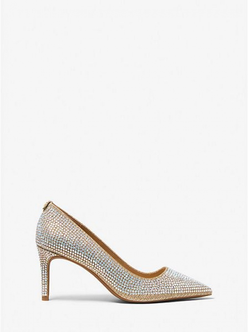 Michael Kors Alina Flex Crystal Embellished Glitter Chain-mesh Pumps Damen Gold | 203495-MCX