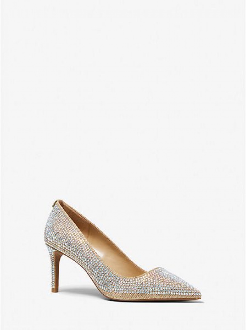 Michael Kors Alina Flex Crystal Embellished Glitter Chain-mesh Pumps Damen Gold | 203495-MCX