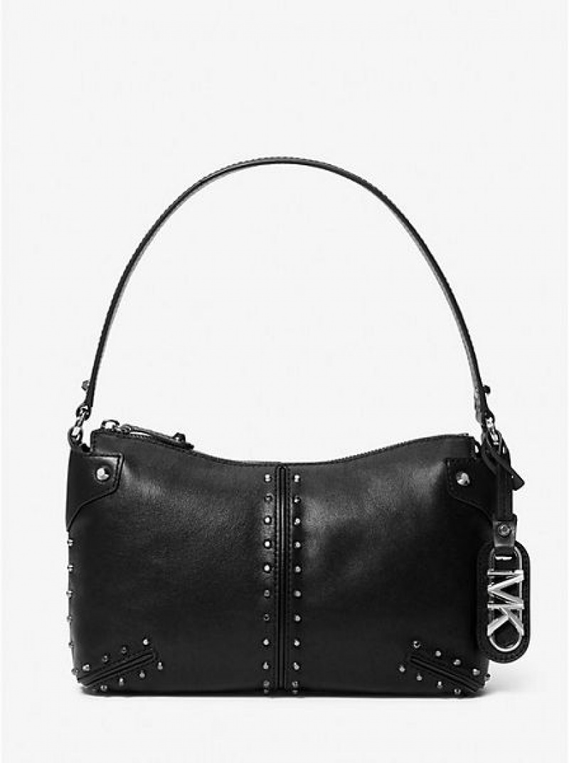 Michael Kors Astor Large Studded Leder Schultertaschen Damen Schwarz | 379256-KZW