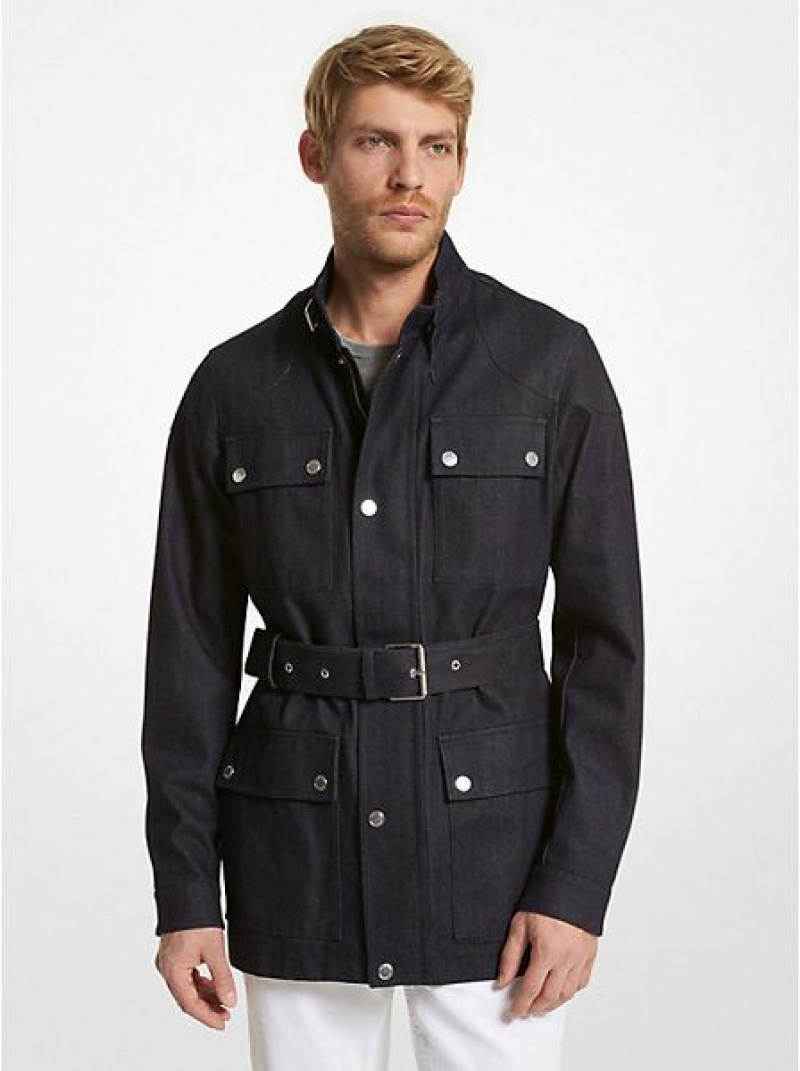 Michael Kors Baumwoll Belted Field Jacke Herren Indigo | 570913-QXY