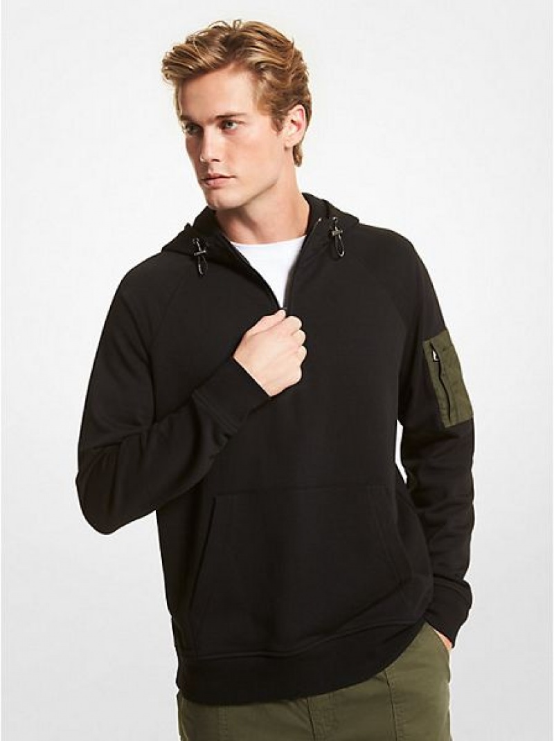 Michael Kors Baumwoll Blend Half-zip Hoodie Herren Schwarz | 893076-LTG