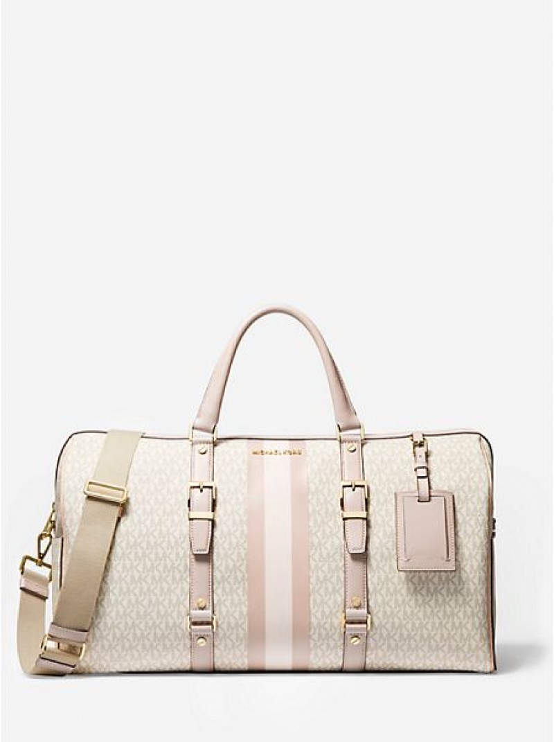 Michael Kors Bedford Travel Extra-large Logo Stripe Wochenendtasche Damen Hellgelb Rosa | 360172-PYK