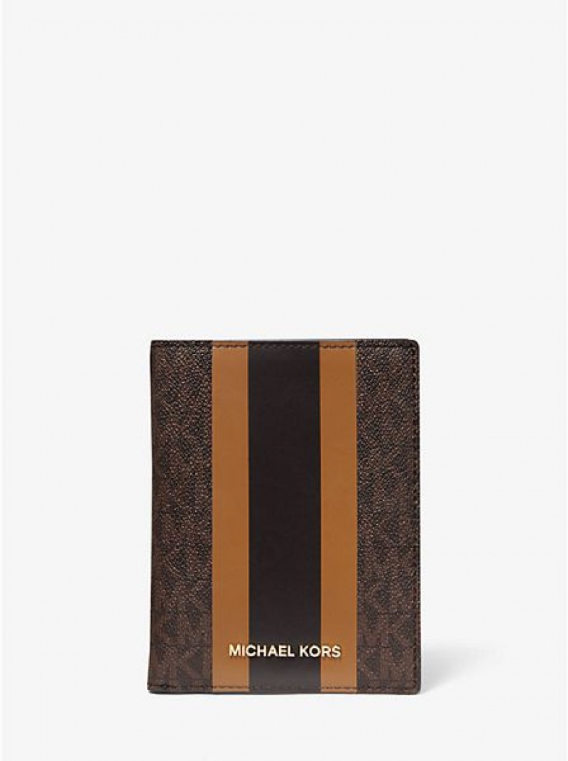 Michael Kors Bedford Travel Medium Logo Stripe Passport Geldbörse Damen Braun | 975638-LYP