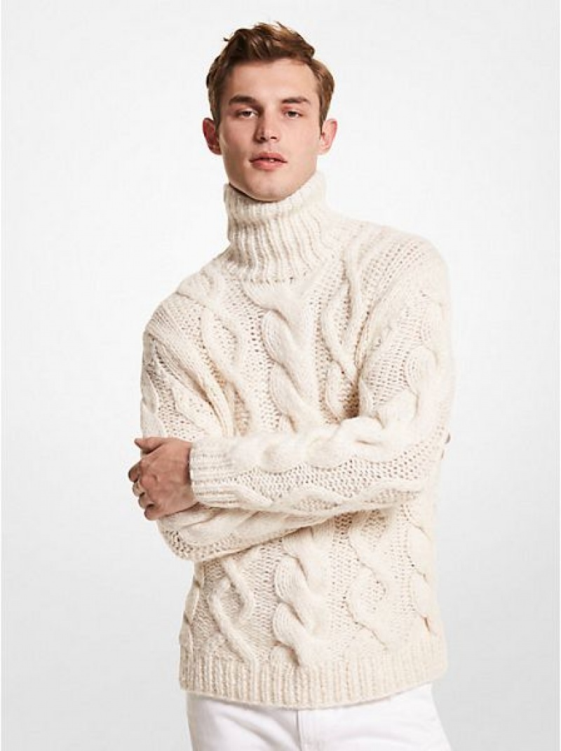 Michael Kors Cable Alpaca Blend Turtleneck Pullover Herren Beige | 321596-QWE