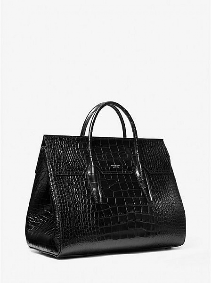 Michael Kors Campbell Crocodile Embossed Leder Wochenendtasche Damen Schwarz | 206734-BTH