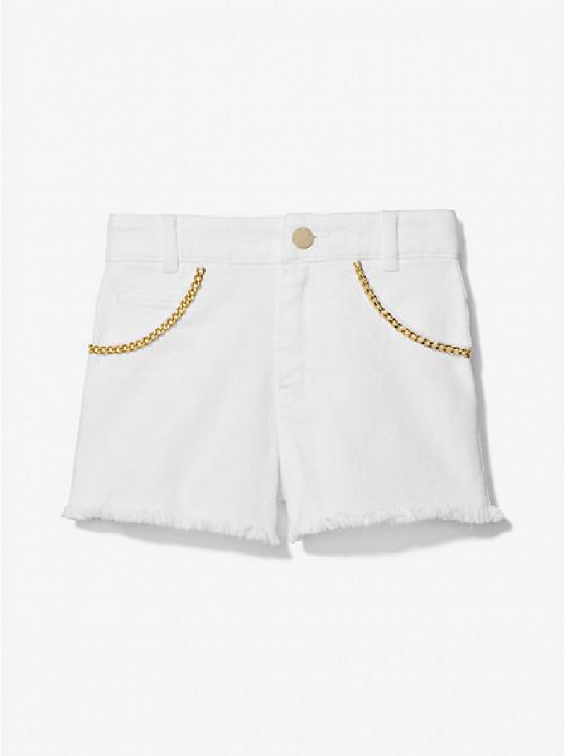 Michael Kors Chain Embellished Stretch Denim Kurze Hose Kinder Weiß | 947280-UFI