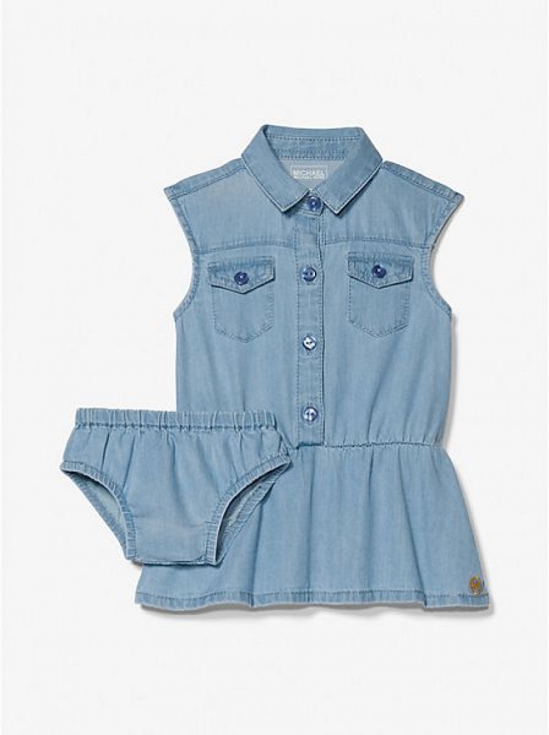 Michael Kors Chambray And Bloomer Kleider Kinder Blau | 106298-MKL