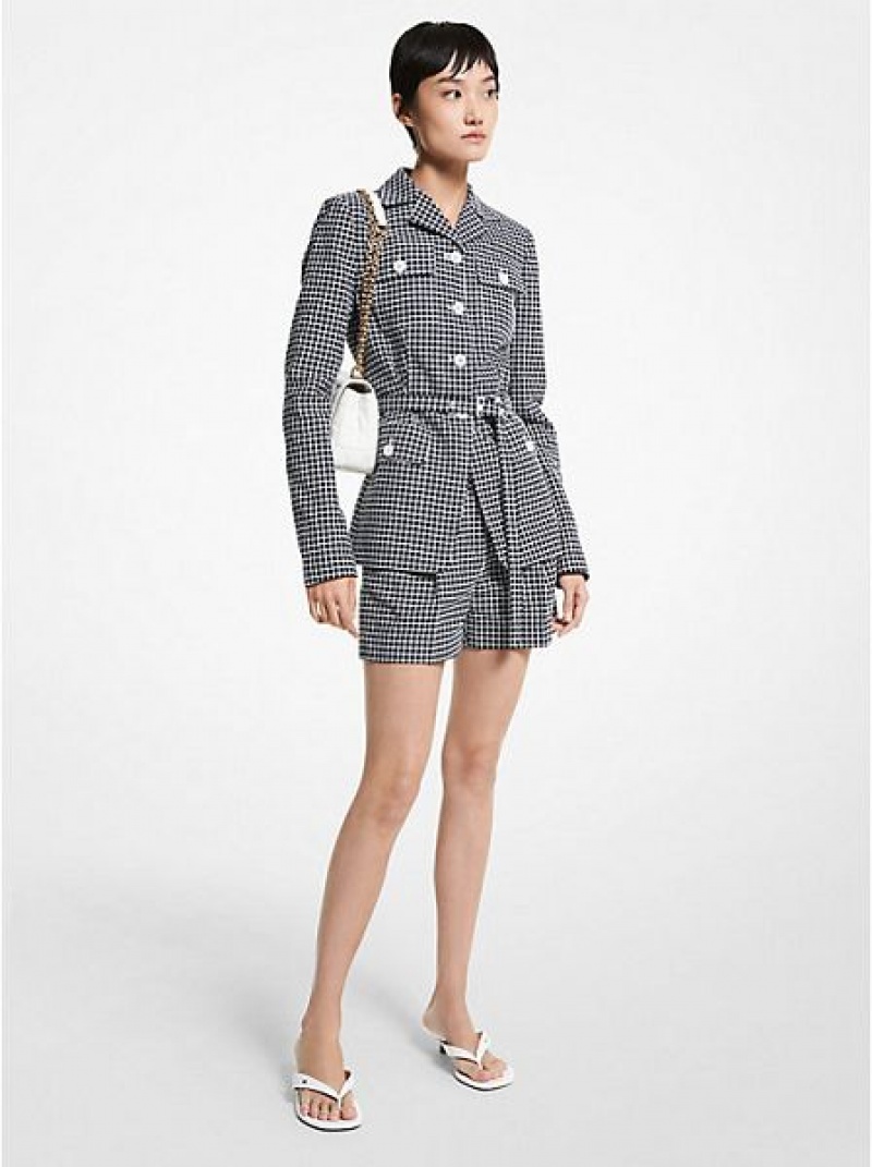 Michael Kors Check Baumwoll Blend Jacke Damen Grau Weiß | 816427-MFS