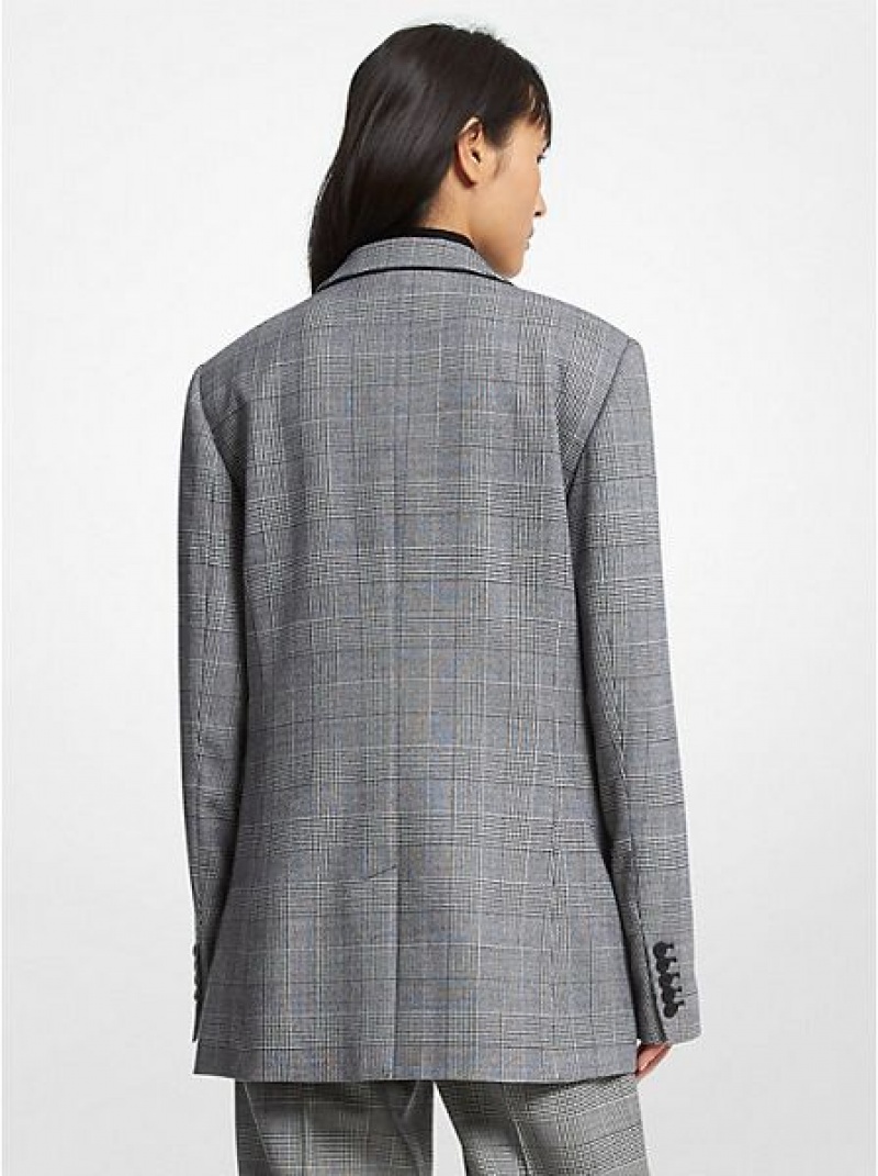 Michael Kors Check Stretch Wolle Boyfriend Blazer Damen Schwarz Weiß | 920456-NYW