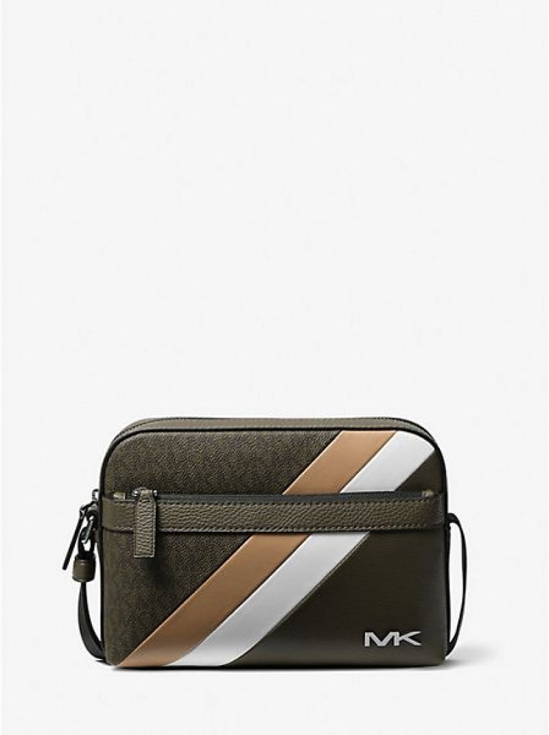 Michael Kors Cooper Logo Stripe And Faux Leder crossbody taschen Herren Olivgrün | 173685-IVH