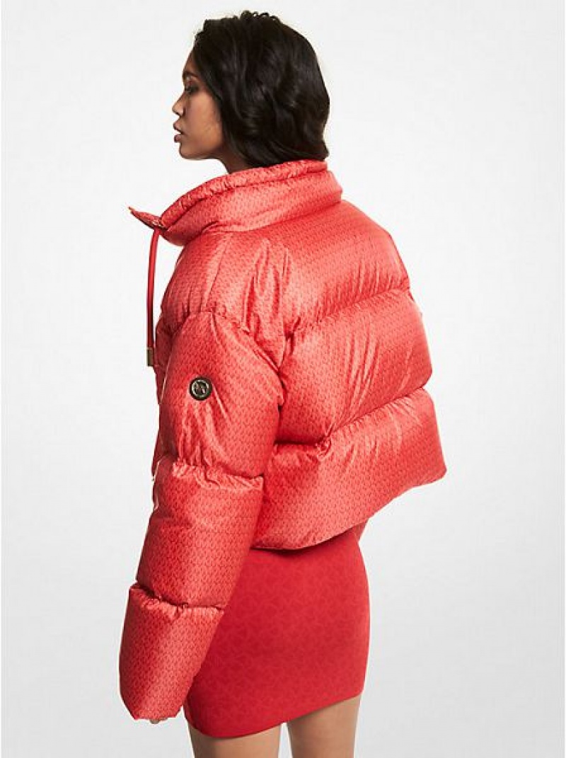 Michael Kors Cropped Logo Gesteppt Puffer Jacke Damen Rot | 820746-OMY