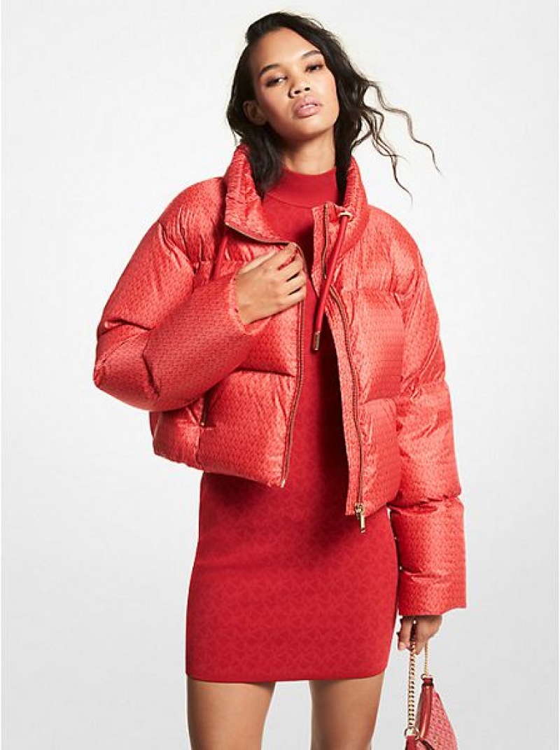 Michael Kors Cropped Logo Gesteppt Puffer Jacke Damen Rot | 820746-OMY