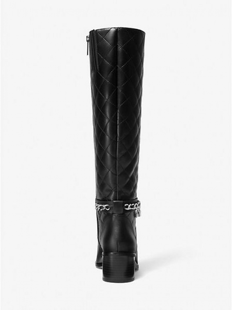 Michael Kors Elsa Gesteppt Lederstiefel Damen Schwarz | 546319-CYH