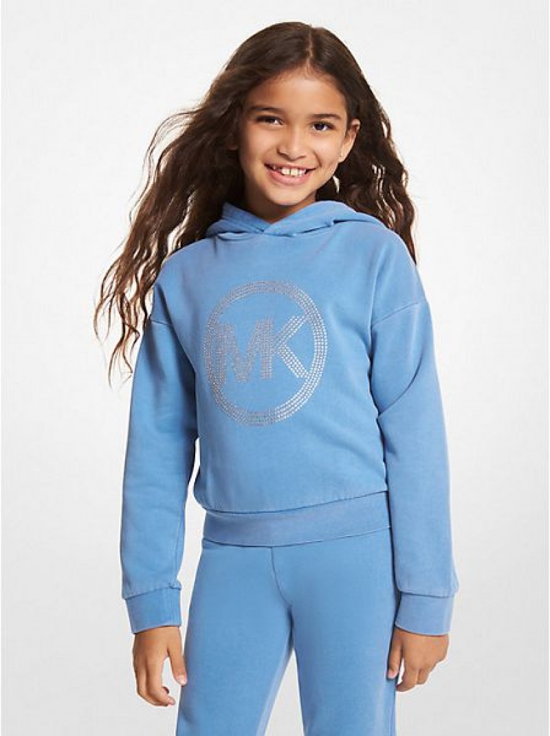 Michael Kors Embellished Logo Baumwoll Sweatshirts Kinder Blau | 193470-ZXK