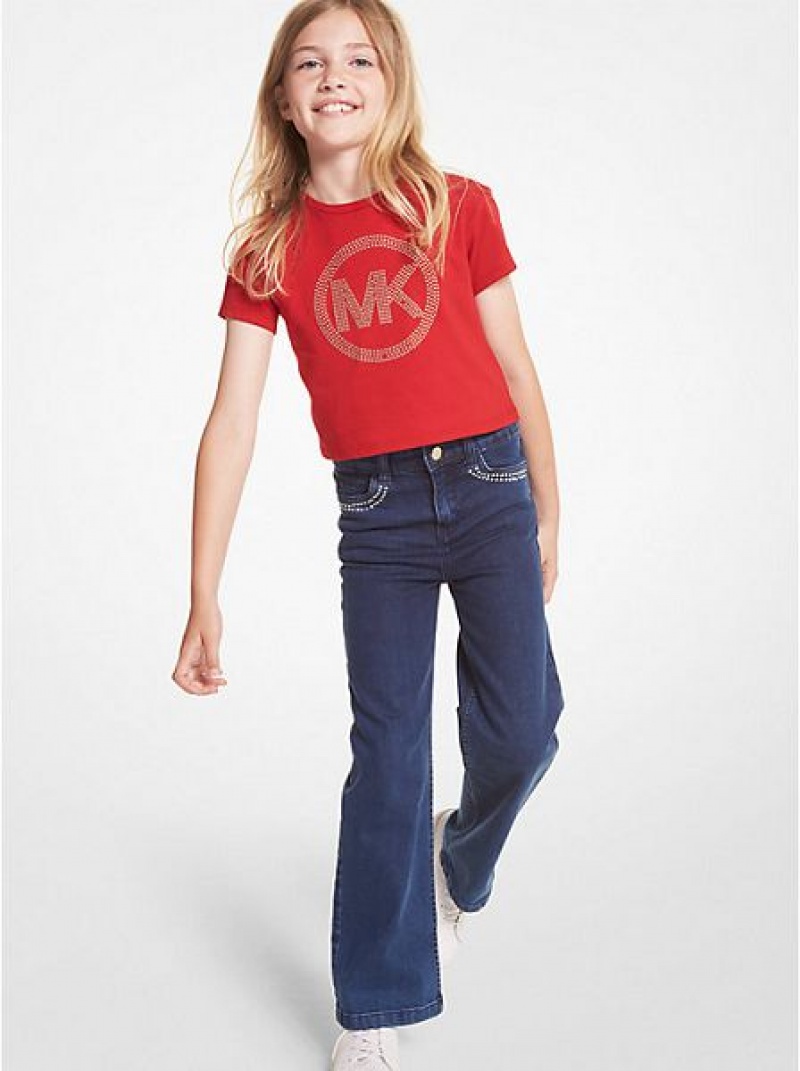 Michael Kors Embellished Stretch Baumwoll Jeans Kinder Blau | 264835-XHJ