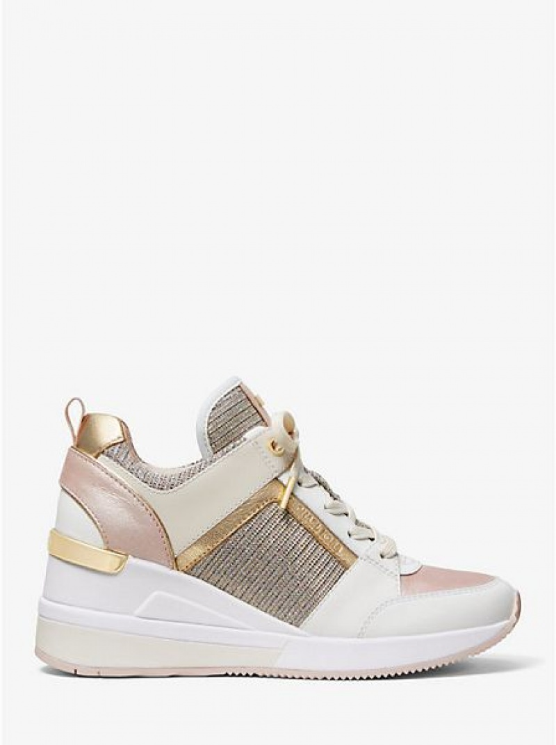 Michael Kors Georgie Leder And Chain-mesh Sneakers Damen Mehrfarbig | 927548-IRE