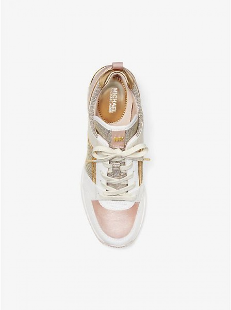 Michael Kors Georgie Leder And Chain-mesh Sneakers Damen Mehrfarbig | 927548-IRE